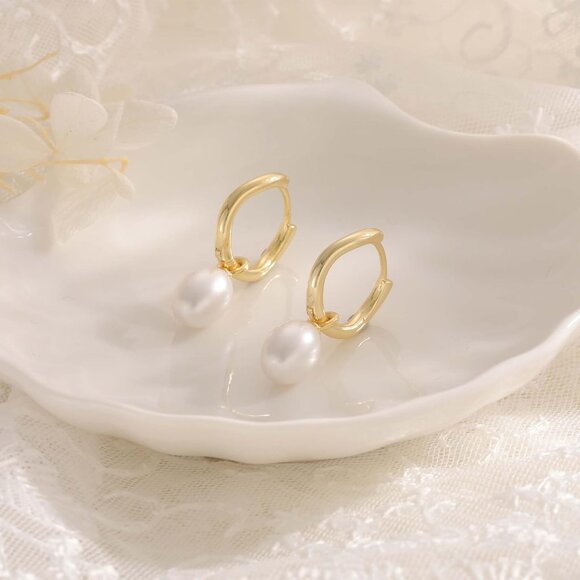 Irregular Small Pearl Drop Huggie Hoop Hypoallergenic Dainty Earring For Women - Picture 6 of 7